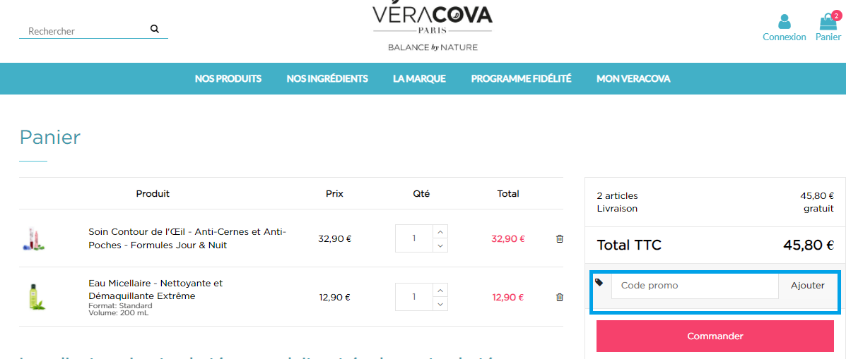 Où mettre un code promo Veracova valide ?