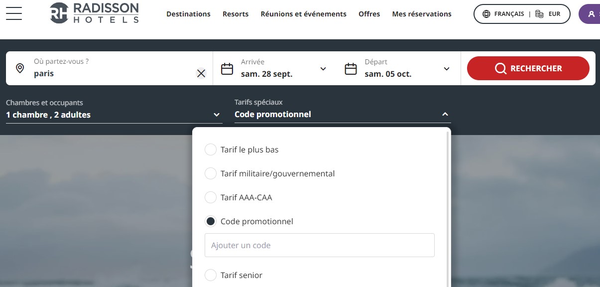 Code promo Radisson Hotel