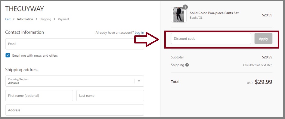 Où mettre mon code promo The Guy Way valide ?