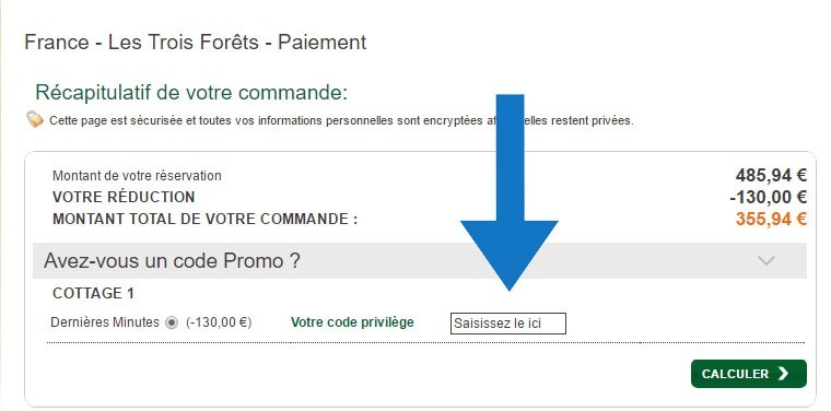 Où mettre un code promo Center Parcs ?