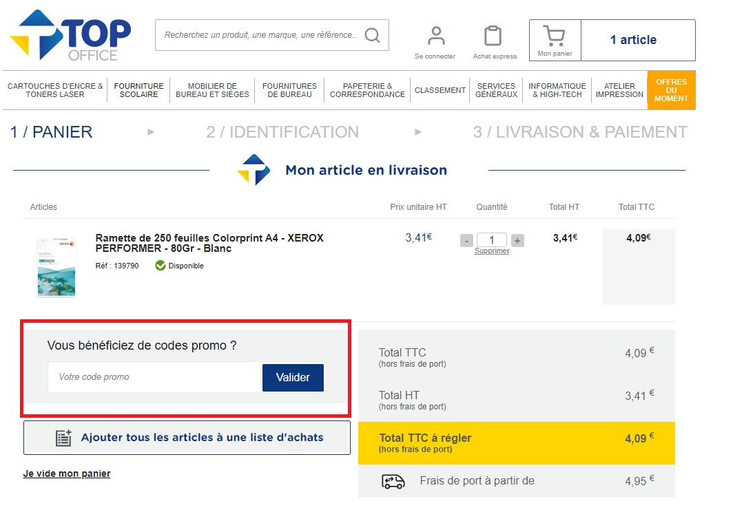 Où mettre un code promo Top Office?